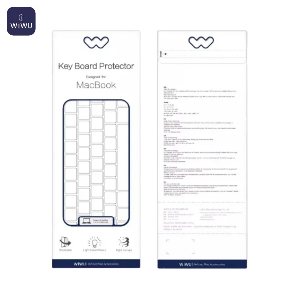Protection Clavier TPU Wiwu pour Apple MacBook Pro 13" Retina A1425, A1502, 15" Retina A1398 & MacBook Air 13" A1932 Transparent