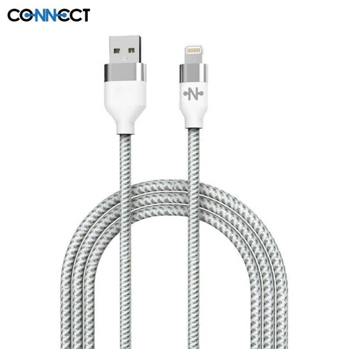 Câble Data USB vers Lightning CONNECT MC-CLB4 Nylon Tressé 12W (1m) Blanc - RM34 Repair Mobile Béziers