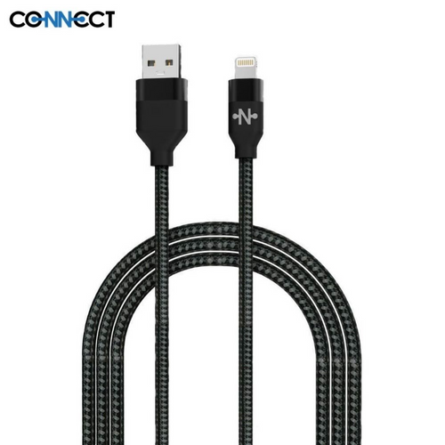 Câble Data USB vers Lightning CONNECT MC-CLN4 Nylon Tressé 12W (1m) Noir - RM34 Repair Mobile Béziers