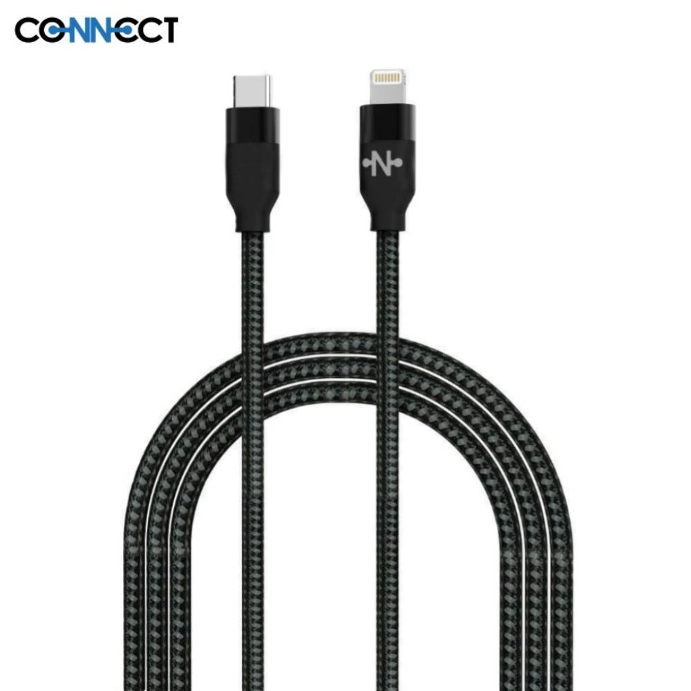 Câble Data USB-C vers Lightning CONNECT MC-CLN7 Nylon Tressé 20W (2m) Noir