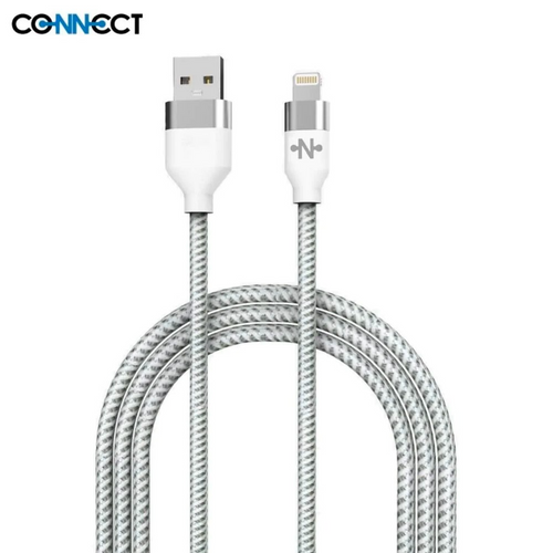 Câble Data USB vers Lightning CONNECT MC-CLB8 Nylon Tressé 12W (2m) Blanc - RM34 Repair Mobile Béziers