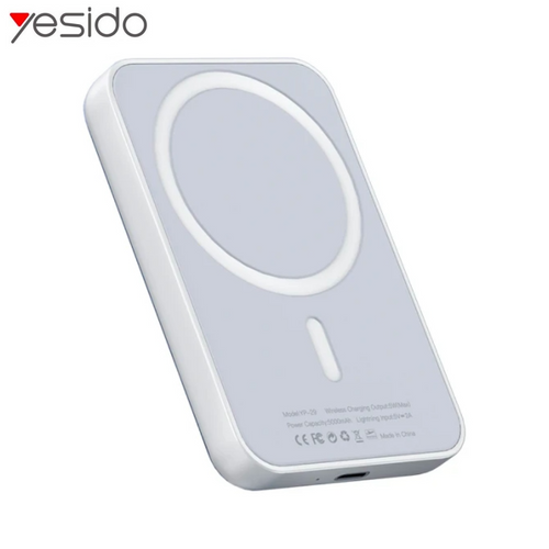Batterie Externe Power Bank Sans Fil Magnétique Yesido YP29 5000mAh 5W Blanc - RM34 Repair Mobile Béziers