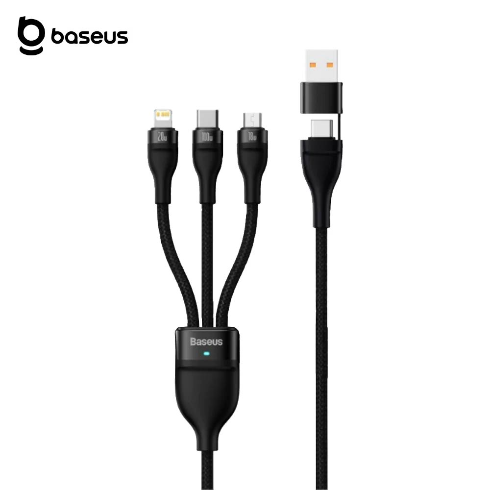 Câble Data Multi Baseus Flash Series II USB + USB-C vers USB-C + MicroUSB + Lightning 100W (1.2m) CASS030101 Noir