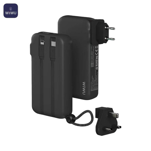 Batterie Externe Power Bank Wiwu JC-23C 10000mAh 3 en 1 (US + UK + EU) 22.5W Noir