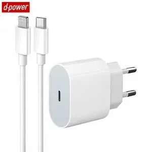 Chargeur Rapide Secteur USB-C d-power J8542 20W avec Câble Data USB-C vers Lightning (1m) Blanc