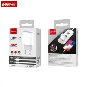 Chargeur Rapide Secteur USB-C d-power J8542 20W avec Câble Data USB-C vers Lightning (1m) Blanc