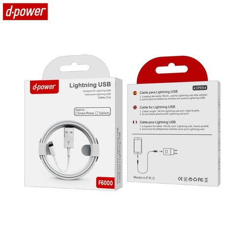 Câble Data USB vers Lightning d-power F6000 (1m) Blanc - RM34 Repair Mobile Béziers