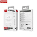 Chargeur Secteur USB d-power J8516 15W avec Câble Data USB vers USB-C (1.2m) Blanc