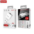 Chargeur Secteur USB d-power J8528 10.5W avec Câble Data USB vers USB-C Blanc