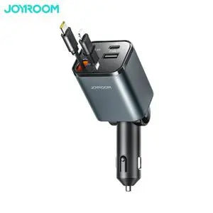 Chargeur Allume-Cigare JOYROOM JR-CCL05 4 en 1 (avec Câble Rétractable USB-C + Lightning) 50W Gris Foncé