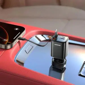 Chargeur Allume-Cigare JOYROOM JR-CCL05 4 en 1 (avec Câble Rétractable USB-C + Lightning) 50W Gris Foncé