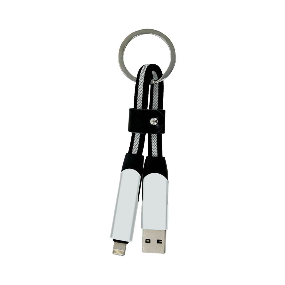 Porte-Clés Multi Câbles 5 en 1 (Lightning + 2x USB-C + USB-A) Argent