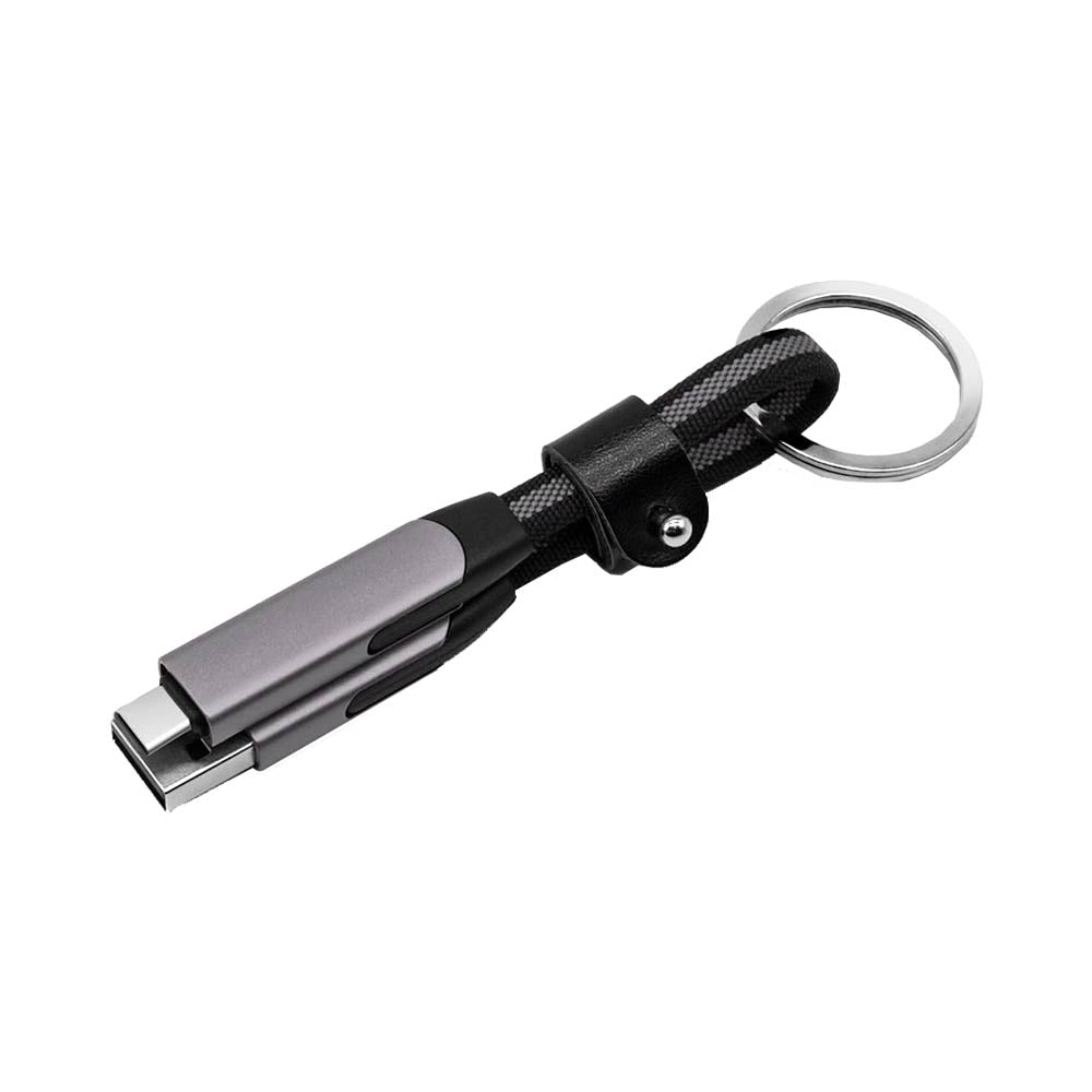 Porte-Clés Multi Câbles 5 en 1 (Lightning + 2x USB-C + USB-A) Gris