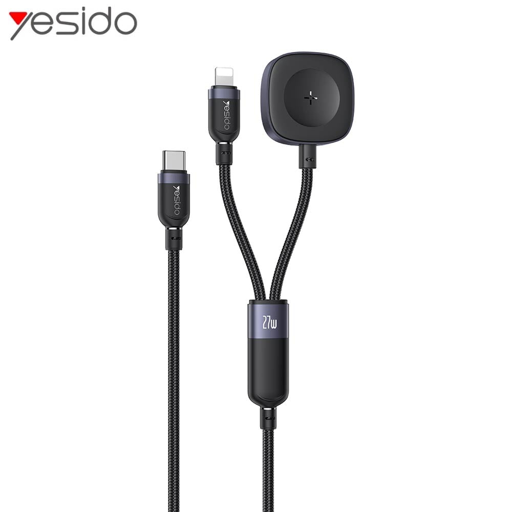 Câble de Charge Montre Connectée Yesido CA136L USB-C vers Lightning 27W + Pad de Charge 2.5W Noir