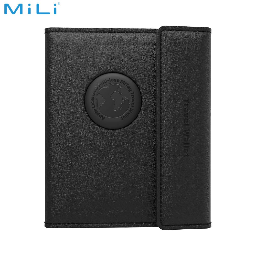 Traceur GPS MILI MiBook Travel Wallet Étui Passeport avec MiTag Intégrée iOS Apple Find My Noir