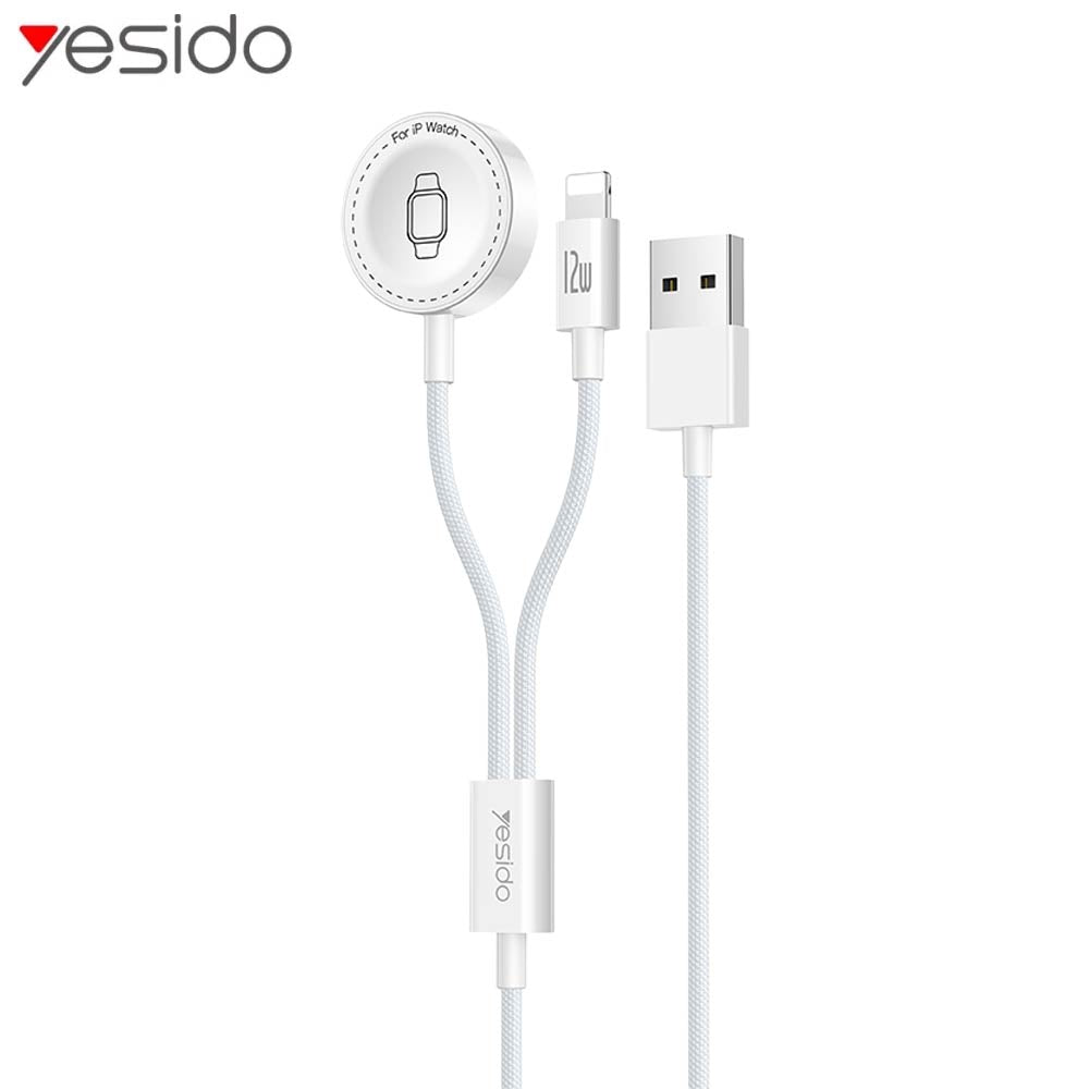 Câble de Charge Montre Connectée Yesido DS35 USB vers Lightning 12W + Pad de Charge 2.5W Blanc