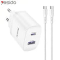 Chargeur Secteur Multi Yesido YC108 USB + USB-C 35W avec Câble USB-C vers USB-C Blanc