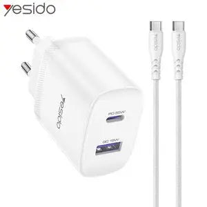 Chargeur Secteur Multi Yesido YC108 USB + USB-C 35W avec Câble USB-C vers USB-C Blanc