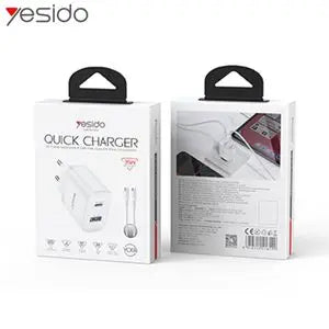 Chargeur Secteur Multi Yesido YC108 USB + USB-C 35W avec Câble USB-C vers USB-C Blanc