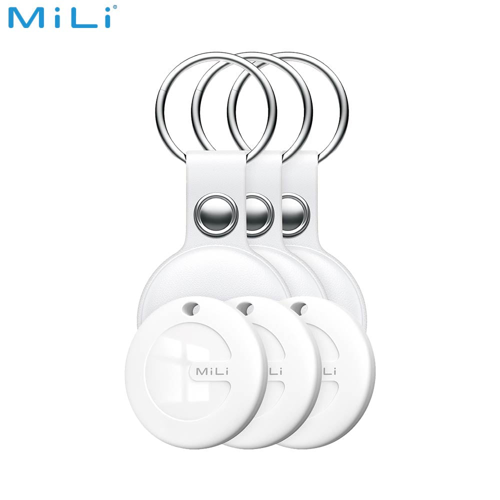 Traceur GPS MILI MiTag Duo avec Étui en Cuir PU (x3) Apple Find My & Google Find Hub Blanc