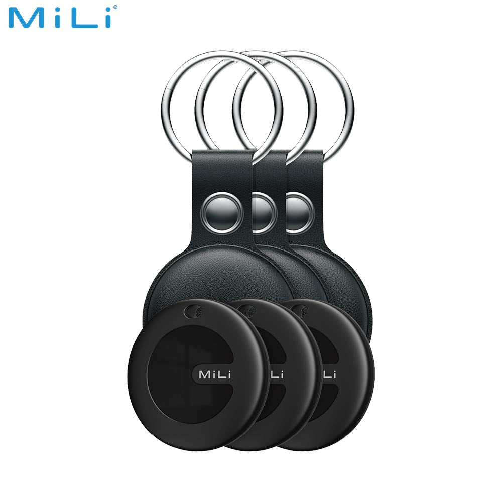 Traceur GPS MILI MiTag Duo avec Étui en Cuir PU (x3) Apple Find My & Google Find Hub Noir