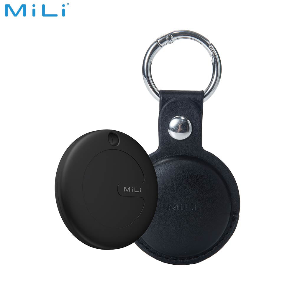 Traceur GPS MILI MiTag Duo avec Étui en Cuir PU Apple Find My & Google Find Hub Noir