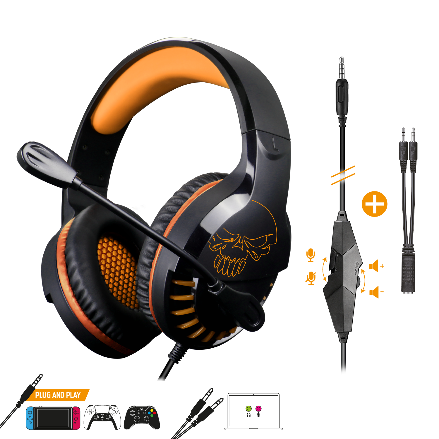 Spirit of Gamer – Casque PRO H3 Multiplateforme – PC / PS4 / PS5 / Xbox / Switch – Orange & Noir