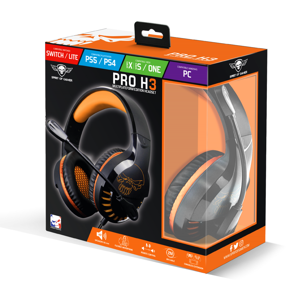 Spirit of Gamer – Casque PRO H3 Multiplateforme – PC / PS4 / PS5 / Xbox / Switch – Orange & Noir