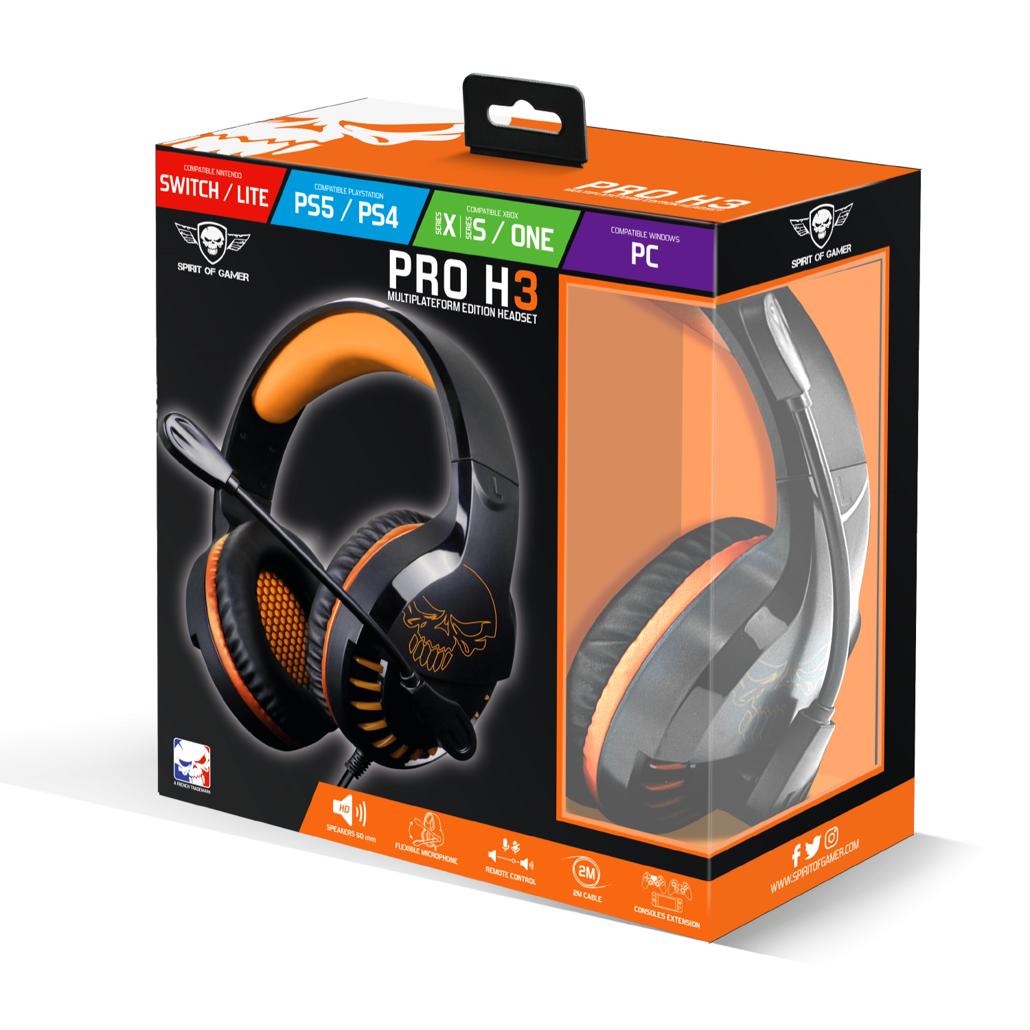 Spirit of Gamer – Casque PRO H3 Multiplateforme – PC / PS4 / PS5 / Xbox / Switch – Orange & Noir