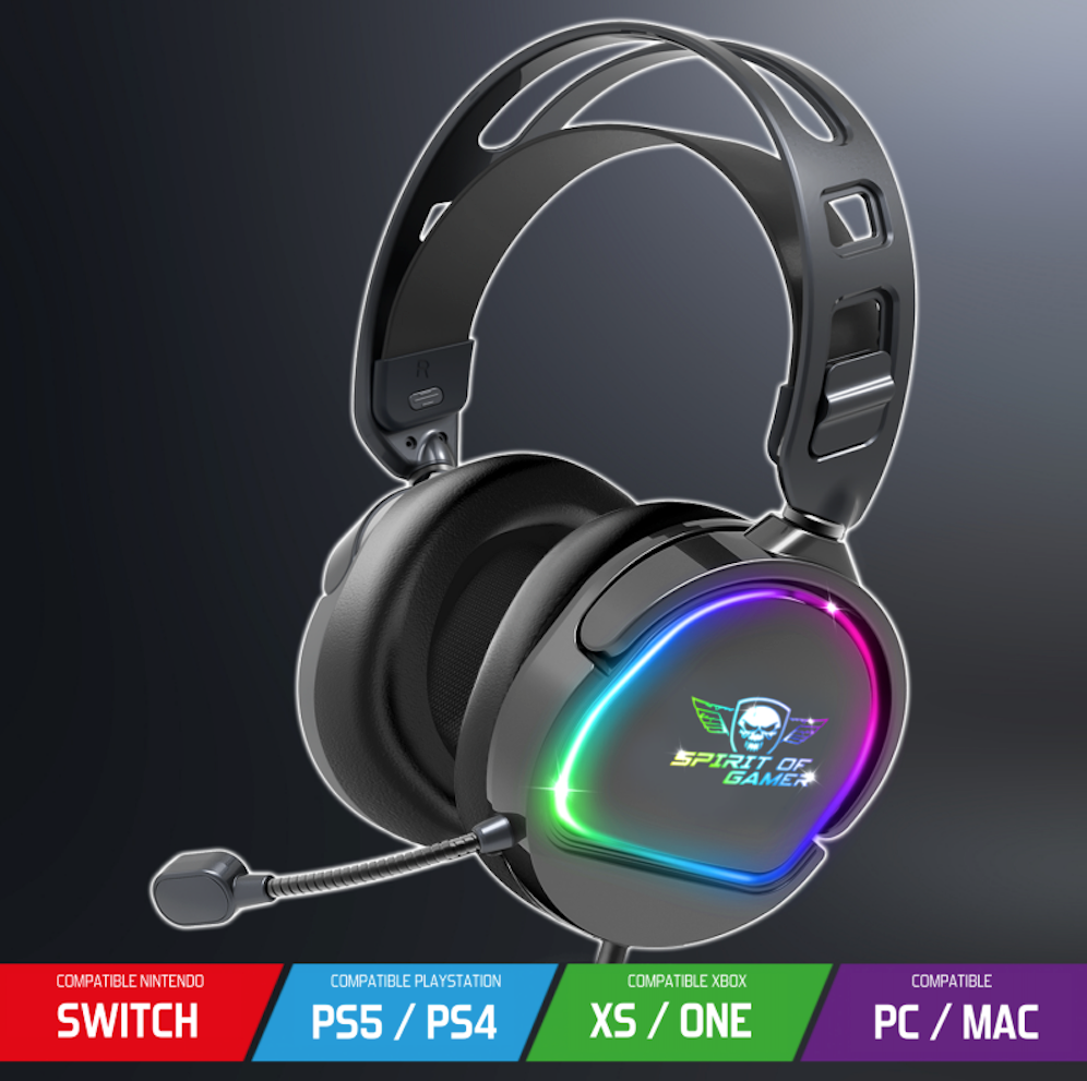 Spirit of Gamer – Casque PRO H6 LED Rainbow RGB – PS4 / PS5 / Xbox / Switch / PC – Noir