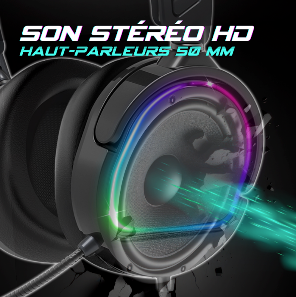 Spirit of Gamer – Casque PRO H6 LED Rainbow RGB – PS4 / PS5 / Xbox / Switch / PC – Noir