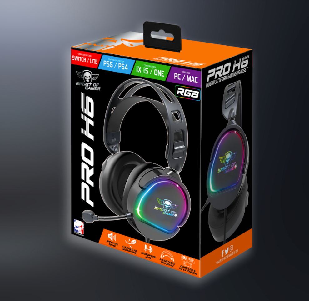 Spirit of Gamer – Casque PRO H6 LED Rainbow RGB – PS4 / PS5 / Xbox / Switch / PC – Noir