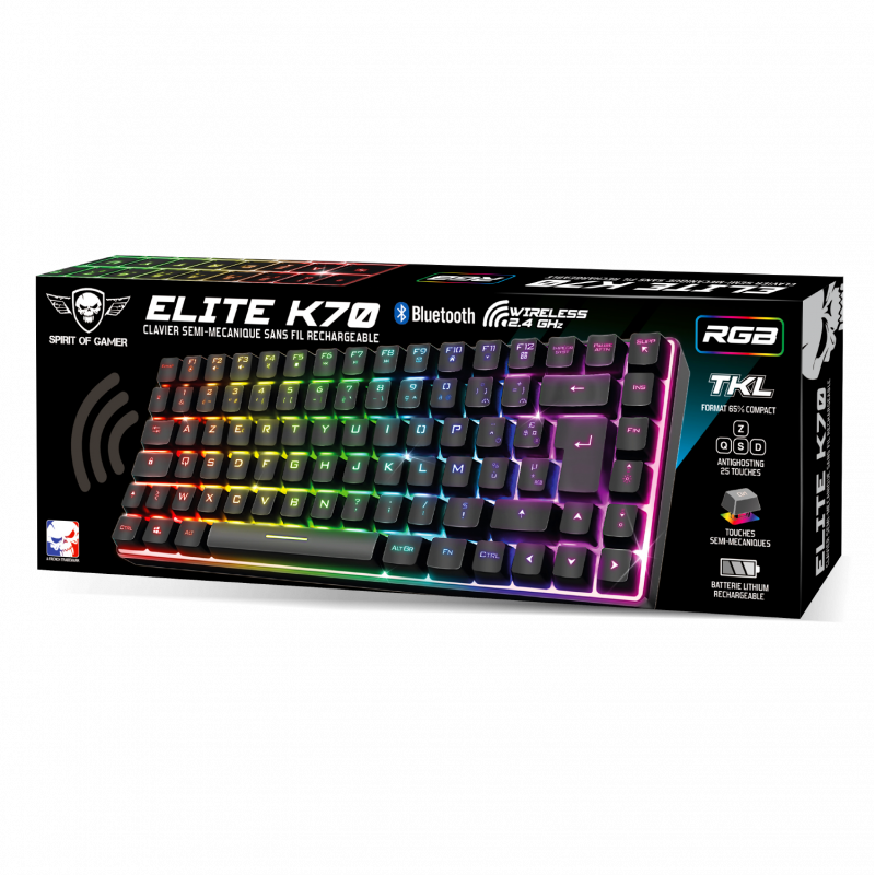 Clavier Sans Fil Gamer ELITE-K70 – RGB TKL 65% Compact