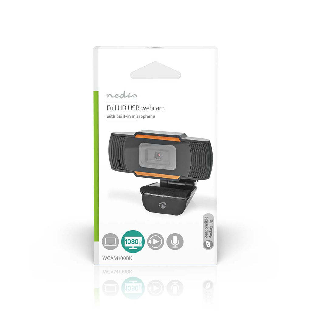 Webcam Full HD @30fps – Mise au Point Fixe, Microphone intégré – Noire