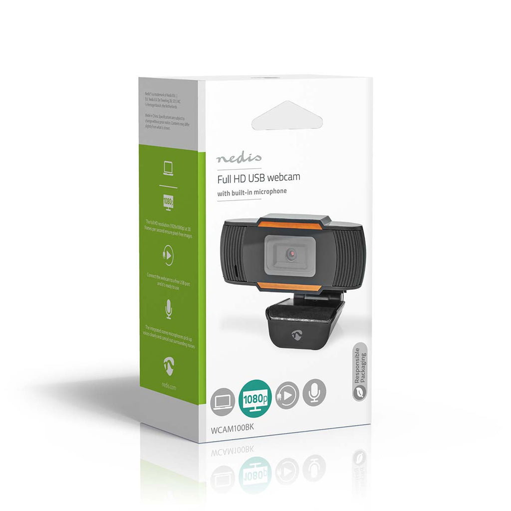 Webcam Full HD @30fps – Mise au Point Fixe, Microphone intégré – Noire